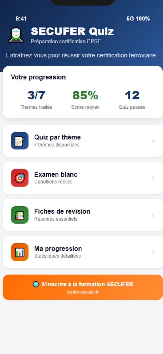Écran d'accueil de l'application SECUFER Quiz