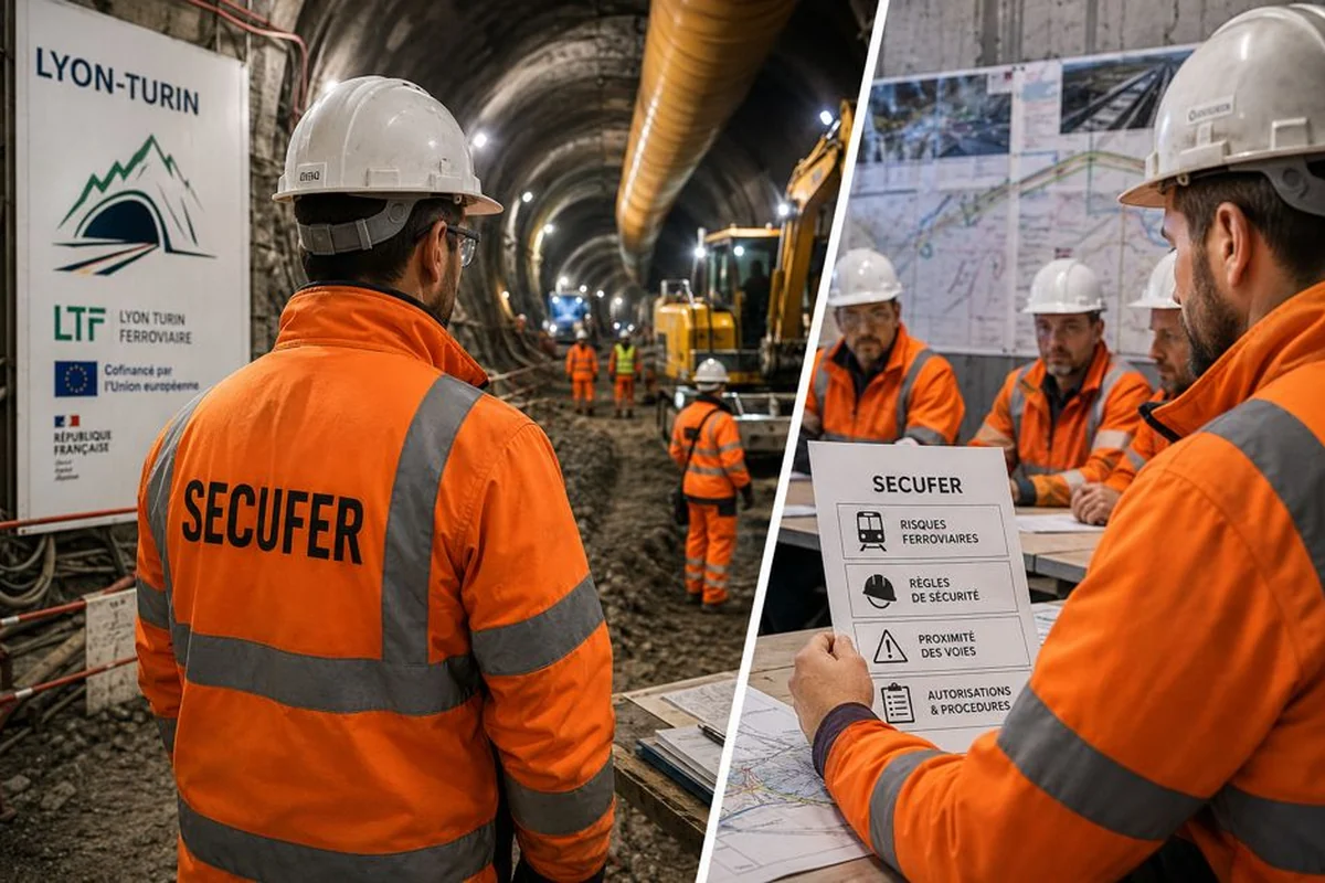 Chantier ferroviaire Lyon-Turin dans la vallée de la Maurienne : tunnel de base et voies SNCF
