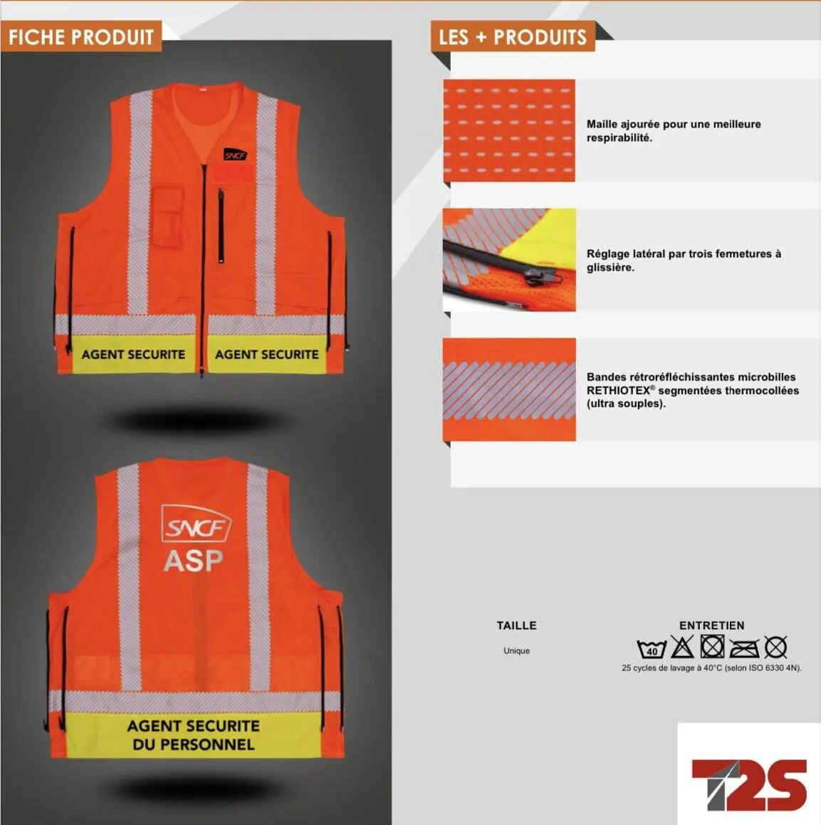 Gilet haute visibilit&eacute; orange SNCF norme EN ISO 20471 classe 2 ou 3
